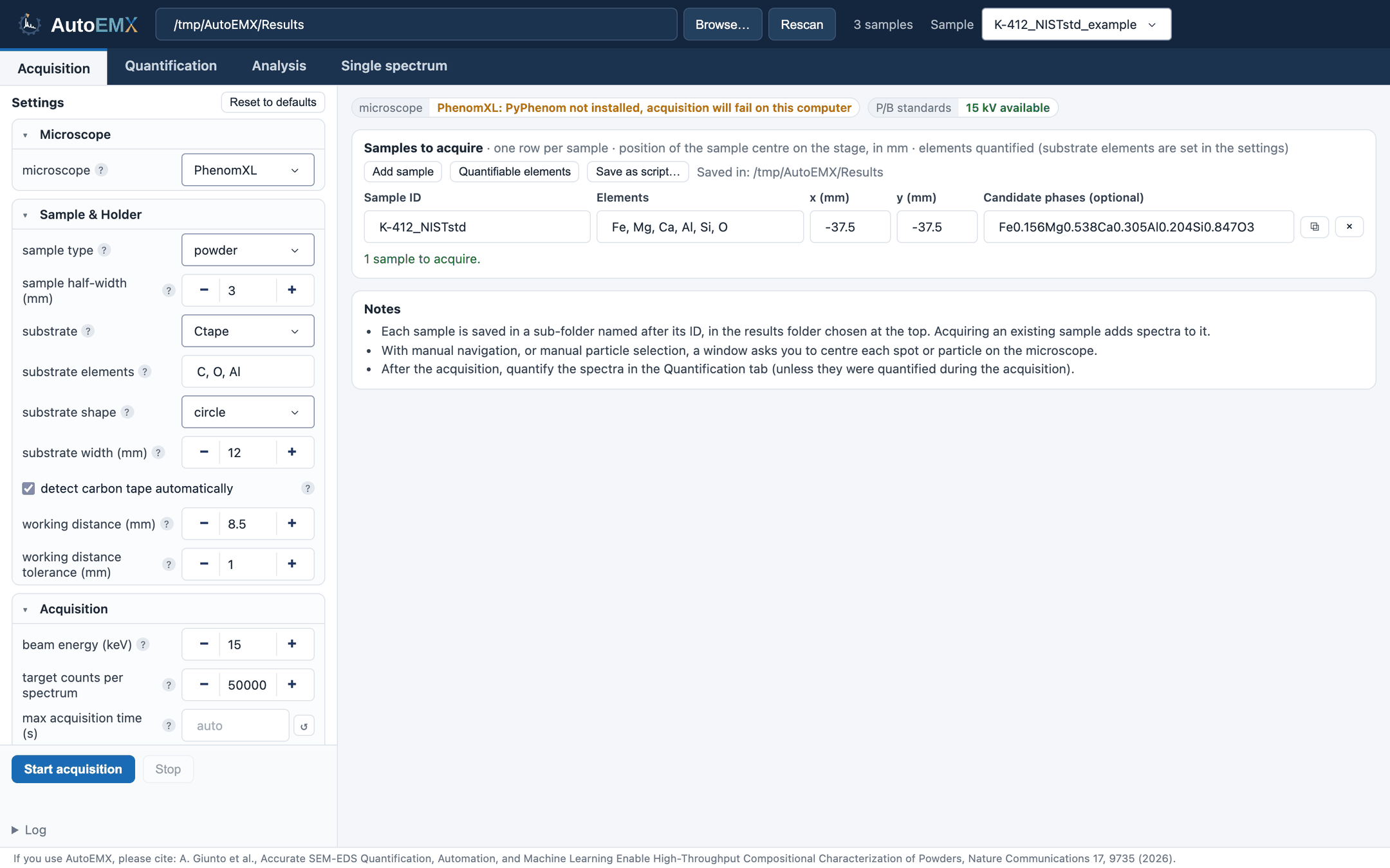 Acquisition tab